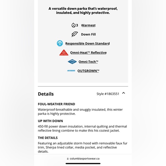 Columbia Boundary Bay Boy’s Jacket (Junior) Down Winter Parka - Picture 5 of 8